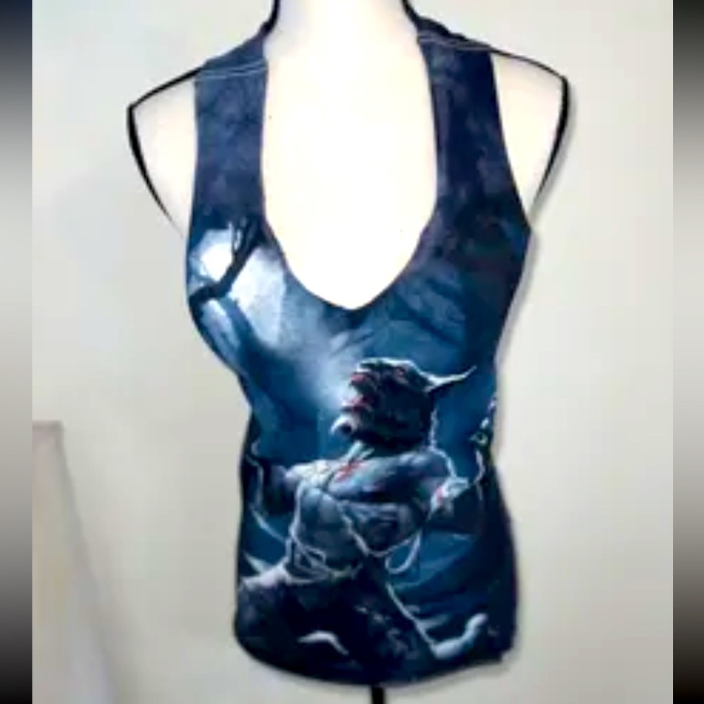 55.  Upcycled Wolverine Tank/Halter Graphic Top